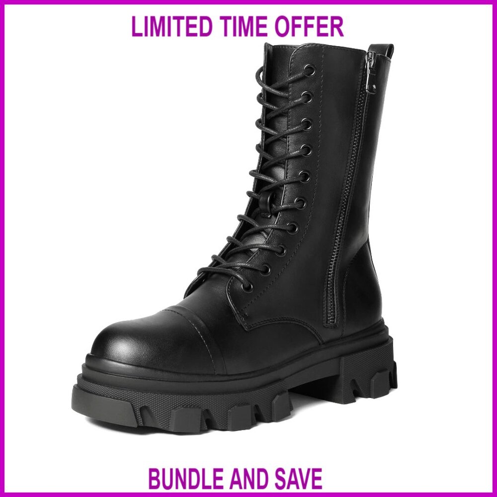 Black Combat Moto Boots - Women